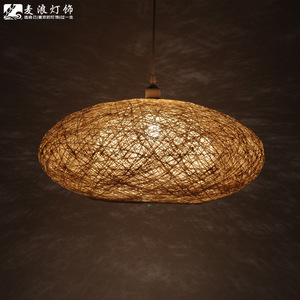 Lustre elliptique en rotin couleur chanvre naturel, diamètre 56 cm, lumière LED, tête simple, pour restaurant, bar, balcon - Product Image 2