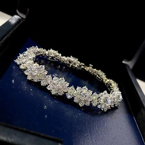 Full Diamond Sunflower Synthetic Moissanite Women Bracelet Luxury Heavy Craft Flower Shape <b>Bangle</b> High-end Elegant Jewelry - Product Image 2
