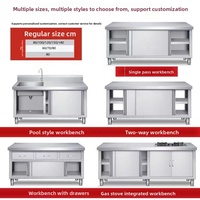 Table de travail multifonctionnelle en acier inoxydable commercial, porte coulissante, taille personnalisée, armoire de rangement à trois niveaux, charge standard, cuisine