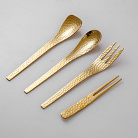 Cuillère à dessert créative multi-usage en acier inoxydable 304 doré, motif martelé, finition miroir, style rétro de luxe léger
