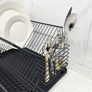 Égouttoir à vaisselle pour comptoir de cuisine 2 couches grande capacité pliable fil de pulvérisation de poudre égouttoir à vaisselle support de stockage - Product Image 3