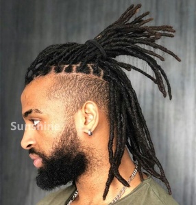 Prothèse capillaire en <span class=keywords><strong>dreadlocks</strong></span> pour hommes noirs, cheveux Remy, avec nœuds invisibles blanchis, sans perte ni nœuds, cheveux indiens - Product Image 1