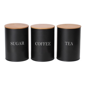 Wholesales <strong>Kitchen</strong> Counter Food <strong>Storage</strong> <strong>Tin</strong> for Sugar Coffee Tea 3PCS Canister Set Metal Food Jars - Product Image 6