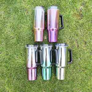 40OZ Stainless Steel New Trending Sublimation Blanks Gradeint <b>Magic</b> Mirror Handle Tumbler for Hot Press Printing - Product Image 1