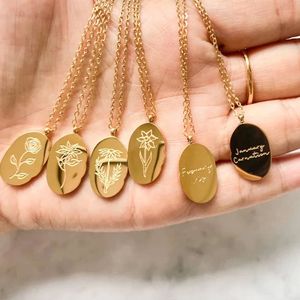 Collier <span class=keywords><strong>de</strong></span> <span class=keywords><strong>fleur</strong></span> ovale pour femme, en acier inoxydable, plaqué or 18K, bijoux commémoraux d'<span class=keywords><strong>amitié</strong></span>, cadeau idéal pour la fête des mères - Product Image 4