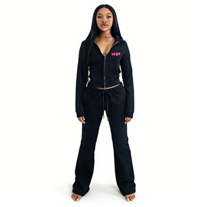 Set Due Pezzi Alxin con Logo Personalizzato <span class=keywords><strong>da</strong></span> <span class=keywords><strong>Donna</strong></span>: Tuta Sportiva Estiva Primaverile con Felpa Corta con Zip e Pantaloni <span class=keywords><strong>da</strong></span> Jogging - Product Image 2