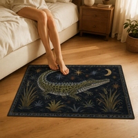 Tapis moderne en polyester, imprimé crocodile, bordure botanique en faux velours, fabriqué à la machine, pour la décoration intérieure