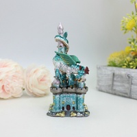 SHINNYGIFTS Style magique émail Dragon château Statue Figurine peinte à la main à charnière bibelot boîte bleu métal décoration de la maison