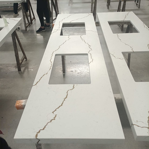 Dalle de quartz Goldtop blanc Calacatta, design moderne, surface à veines dorées, pour cuisine et hôtel, modèle 3D inclus, pierre artificielle - Product Image 6