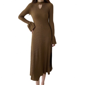 เดรสไหมพรมคอทรงกลม แขนยาวทรงบาน สีพื้น เรียบหรู สไตล์ลำลอง เหมาะสำหรับใส่ไปทำงาน คุณภาพสูง ผลิตตามสั่ง (OEM) สำหรับผู้หญิง - Product Image 1