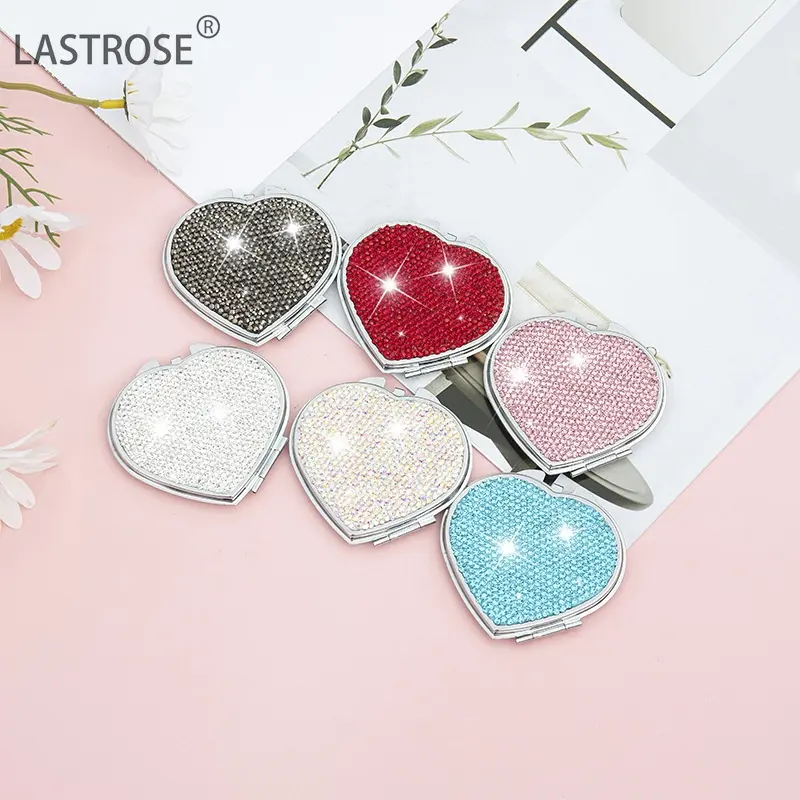 Fashion double sided mirror wholesale bling pocket mirror cute round/square/heart shaped rhinestone mirror