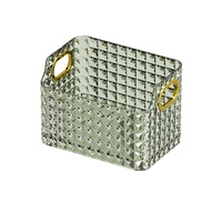 Boîte de rangement empilable en PET transparent à texture diamant, avec poignée, pour la maison, le placard, la salle de bain, la vanité, les soins de la peau et les cosmétiques