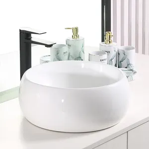 독립 구조로 서있는 한 조각 백색 세라믹 배 수채 허영 그릇 둥근 둥근 현대 목욕탕 싱크대 물동이