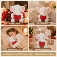 Peluche éléphant blanc personnalisée tenant un cœur rouge, animal en peluche, cadeau de la Saint-Valentin, peluche éléphant douce