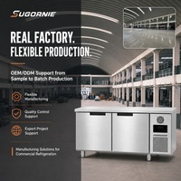 Réfrigérateur sous comptoir en acier inoxydable 304, 300L, 2 portes, refroidissement par ventilateur, sans givre, pour cuisine et restaurant