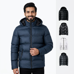 Veste d'hiver en coton épais pour hommes Pull matelassé de style décontracté avec capuche et fermeture éclair Col montant Toile enduite de tissu - Product Image 1