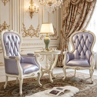 Ensemble de fauteuils classiques français en bois sculpté, fauteuil capitonné pour salon, villa, fauteuil d'appoint de loisirs avec table d'appoint