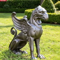 YOUFINE Statue de Griffon en Bronze sur un Livre, Sculpture de Créature Mythique Ailée pour Bibliothèque Universitaire et Campus
