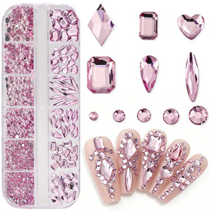 Kit de strass pour ongles en verre, 8 couleurs, boîte longue à 12 compartiments, avec pince à strass et stylo applicateur, pour décorations d'ongles DIY, vente en gros - Product Image 2