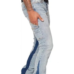 Custom <b>Men</b> Stacked <b>Jeans</b> Patchwork Contrast <b>Flared</b> Pants Slim Fit Wide Leg <b>Jeans</b> Trousers - Product Image 2