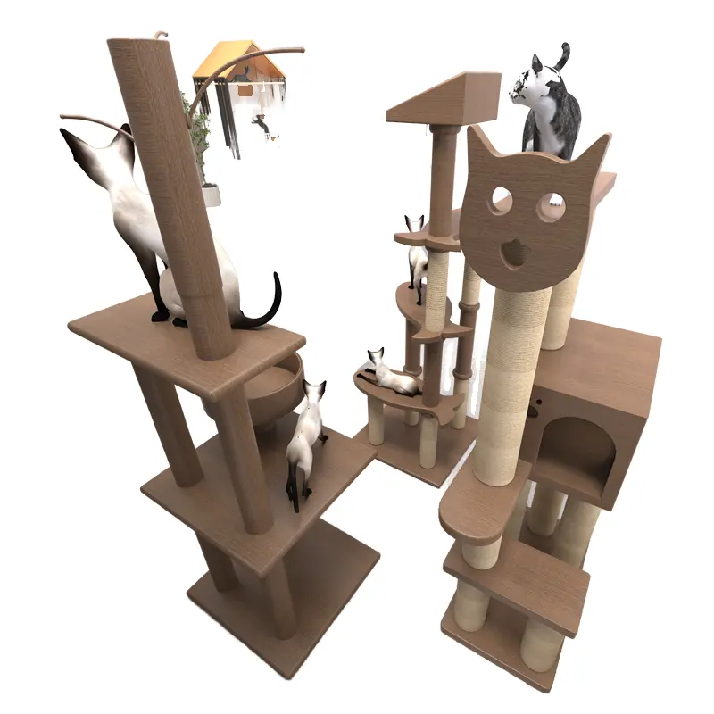 Brinquedo DIY de árvore de gato com exercícios de combinação grátis, alpinista e arranhador, material de madeira sustentável