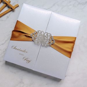 Boîtes en soie pour emballage, cartes d'<span class=keywords><strong>invitation</strong></span> enroulées avec ruban et boucle, décoration en tissu, invitations pour mariages de luxe - Product Image 2