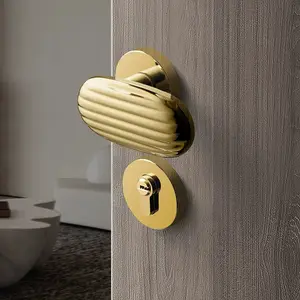 Gold Handle Door Lock Silent Magnetic Suction Room Door Lock New Chinese Style Indoor Household Minimalist Bedroom Wooden Door