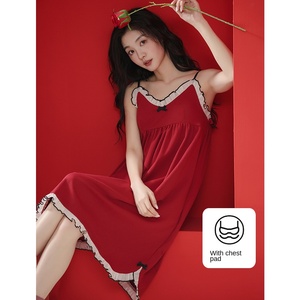 Pijamas de <span class=keywords><strong>Verano</strong></span> para Parejas, 100% Algodón, Camisón Sexy con <span class=keywords><strong>Tirantes</strong></span> en V para Mujer, con Relleno en el Pecho, Anti-Impactos, Rojo, Camiseta de Manga Tres Cuartos para <span class=keywords><strong>Hombre</strong></span>, para el Hogar - Product Image 6