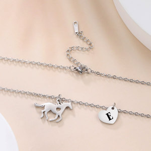 High Quality Stainless Steel <strong>Children</strong> Horse Lovers Jewelry Delicate Silver Pendant Heart 26 <strong>Initials</strong> Horse <strong>Necklace</strong> for Girls - Product Image 5