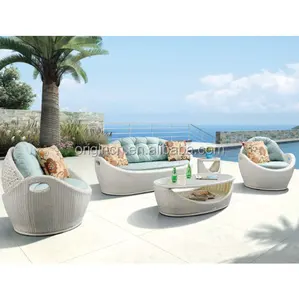 Set sofa anyaman rotan sintetis furnitur taman luar ruangan berbentuk keranjang indah Modern