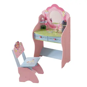 Rosa principessa specchio giochi in legno per bambini da tavolo spogliatoio vanity bambini tavolo da toeletta con sgabello