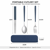 Ensemble de couverts en acier inoxydable rouge doré de qualité supérieure, cuillère, fourchette, baguettes, 3 pièces, étui portable, réutilisable, ensemble cadeau pour les voyages et les affaires
