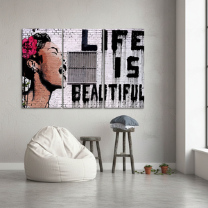 Lienzo Impreso: Arte Abstracto de Pared 'La Vida es Bella' de Banksy, Juego de 3 Lienzos - Product Image 3