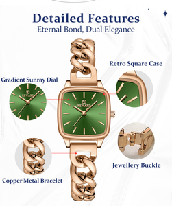 Montre de Luxe Rétro pour Femme avec Boîtier Carré, Bracelet en Laiton, Bijou Métallique Élégant, Montre à Quartz Personnalisée pour Dames - Product Image 4