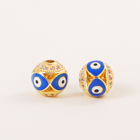 Perles d'espacement rondes en laiton plaqué or 18 carats perles d'émail goutte d'huile oeil lâche Magic Eye Klein Blue Bead pour la fabrication de bijoux