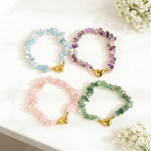Magnetic clasp Gemstone <b>Beaded</b> <b>Bracelets</b> Healing Crystal Natural Stone <b>Bracelet</b> with Gold Heart Charm Green Aventurine <b>Bracelets</b> - Product Image 4