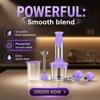 Mixeur Plongeant Électrique Compact à Bouton Rotatif, Silencieux, à Vitesse Variable, Anti-Fuite, pour Smoothies et Purées, Usage Domestique et Extérieur