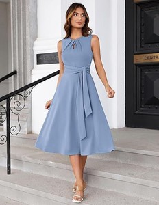 Nuevo vestido de color liso a la moda para mujer, con cintura ajustada, diseño con cordones y un toque elegante. - Product Image 5