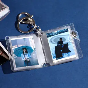 2 Inch 16 Photos Clear Glitter Metal Keychain Photo Insert Frame Keychain Mini Acrylic Keychain Photo Digital Book Album Holder