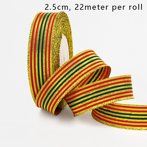 Stok tersedia pabrik pita Natal pita poliester bergaris merah dan hijau pita kemasan hadiah Natal - Product Image 6