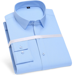 Kemeja Pria Lengan Panjang Kerah Kotak Putih Polos Anti Kusut, Model Bisnis Formal Single Breasted, Cetak Digital 180g - Product Image 1