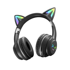 <span class=keywords><strong>Oreille</strong></span> de <span class=keywords><strong>chat</strong></span> mignon casque à dents bleues dégradé de couleur Led casque de jeu pliable sans fil avec écouteur d'annulation de bruit micro - Product Image 2
