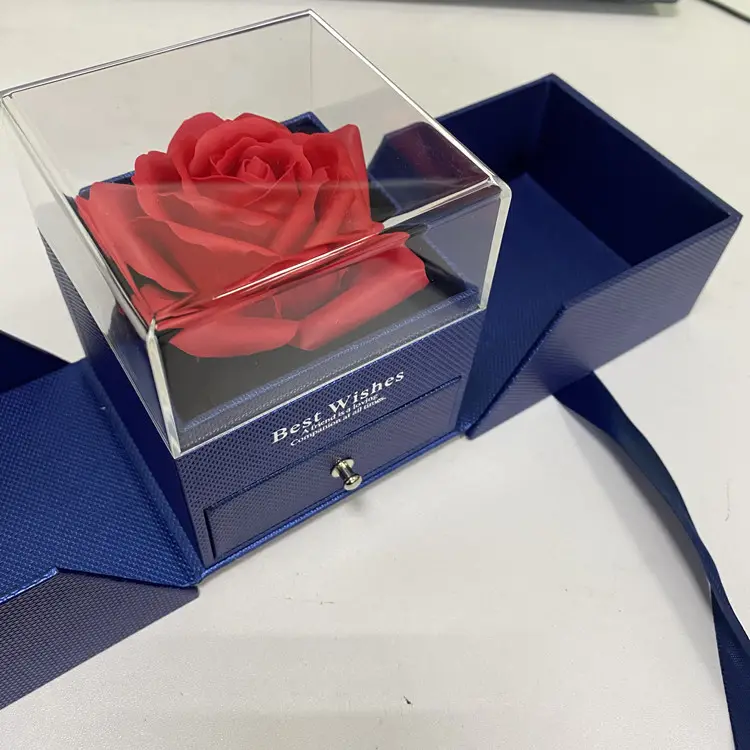 Valentines day gift 2023 two layer rose flower jewelry gift packaging box custom valentines day packaging boxes with drawers