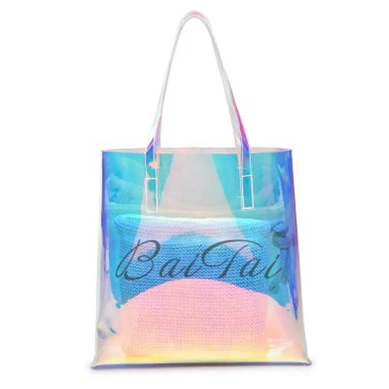 Promotion farbige transparente PVC recycelte Einkaufs kleidung totecustom klare wasserdichte Strand tasche