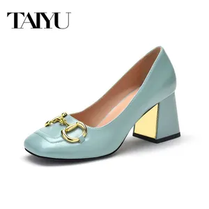 2024 Fashion Designs Ladies Dressing Shoes For Woman Wedges Square Heel Office Shoes Slip On Shallow Pumps Shoes For Girls