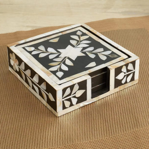 Handmade Bone Inlay walnut coasters <b>Square</b> Coasters <b>Set</b> with Holder Decorative Drink Mats At Cheap Price - Product Image 2