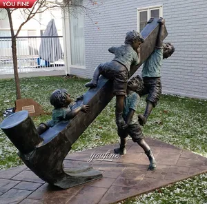 Outdoor Tuin Levensgrote Bronzen Kinderen Sculptuur Spelen Standbeeld