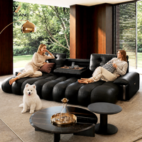 Canapé-lit électrique intelligent moderne italien, extensible, en cuir pleine fleur noir, trois places, télécommande, petit salon