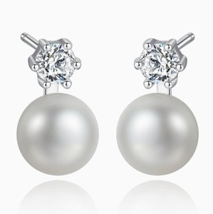 Pendientes de Perlas de Circonio y Cobre para Mujer, Chapados en Oro Blanco de 18K, con Seis Garras, Perla Redonda, Joyería, Regalo de Boda - Product Image 1