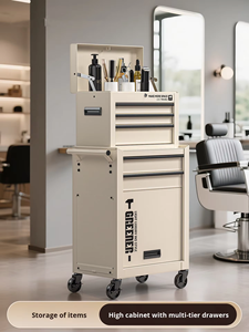 Barber Salon Leather <b>Tool</b> Cart Cabinet Mobile High-end Storage For Barber Shop And Hair Salon - Product Image 4